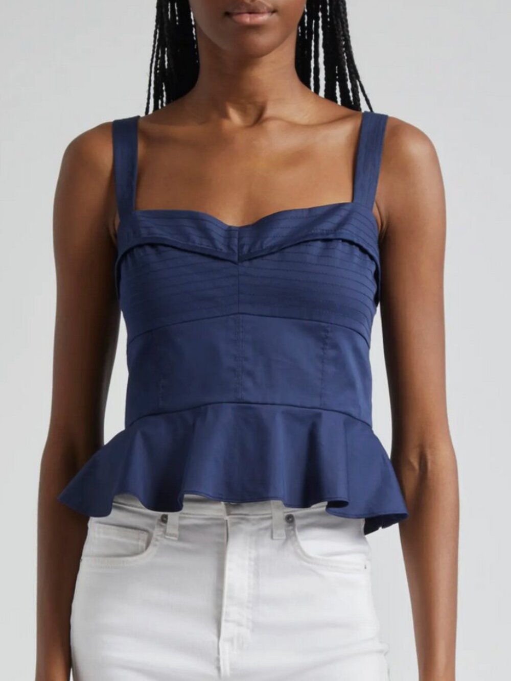 VERONICA BEARD Carnegie peplum tank in marine blue NWT 14